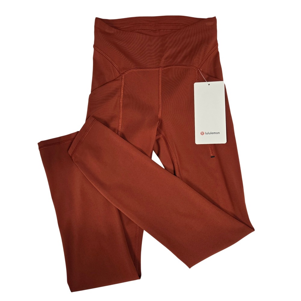 Lululemon Power Thru HR Tight 25 Aztec Brick Rust Orange Training Leggings Sz 2